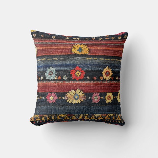 Oriental Turkish Kilim Striped Seamless Patterns Cushion (Front)