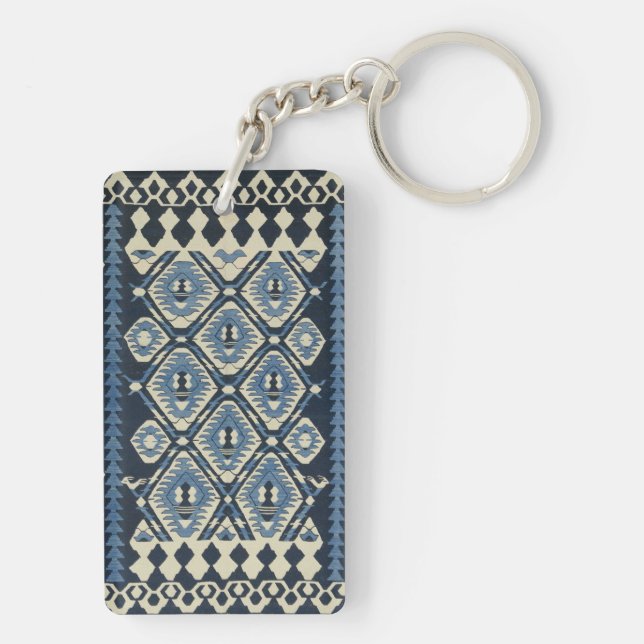 Oriental Turkish Persian Carpet Blue Key Ring (Back)