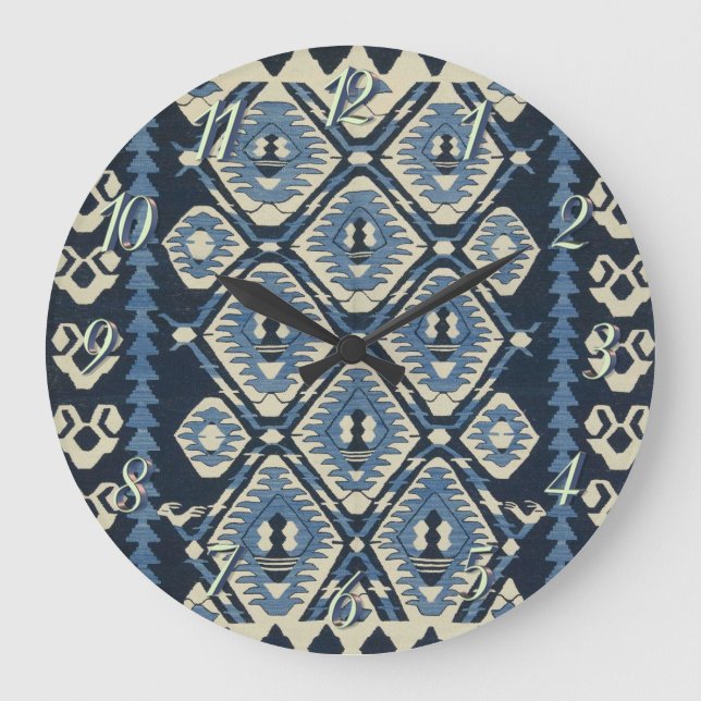 Oriental Turkish Persian Carpet Blue Large Clock (Front)