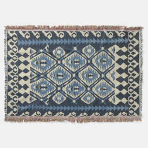 Oriental Turkish Persian Carpet Blue Throw Blanket