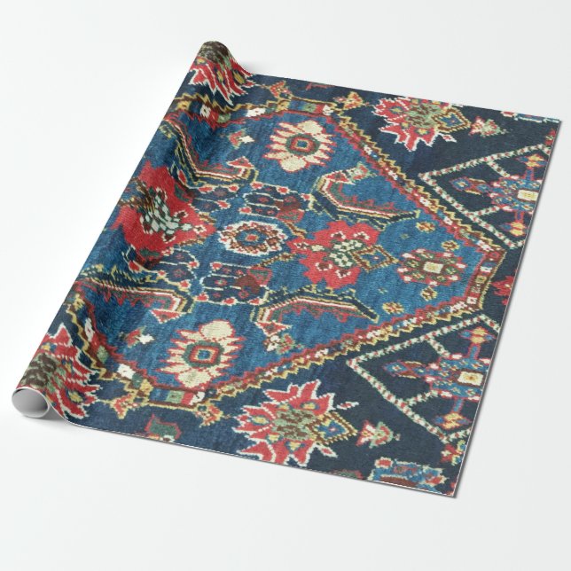 Oriental Turkish Persian Carpet, Blue Wrapping Paper (Unrolled)