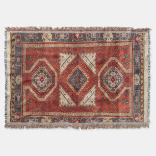 Oriental Turkish Persian Carpet Red Throw Blanket