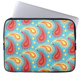 Oriental Turquoise Orange Persian Paisley Pattern Laptop Sleeve