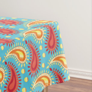 Oriental Turquoise Orange Persian Paisley Pattern Tablecloth