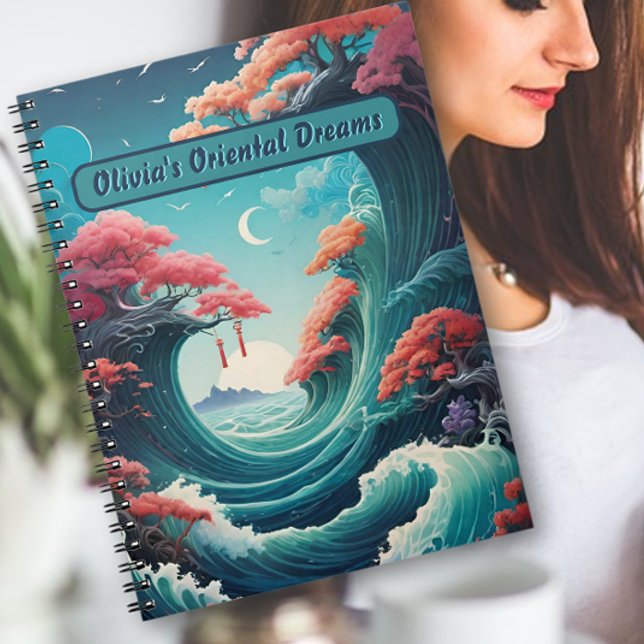 Oriental Turquoise Waves Cherry Blossoms Notebook (Creator Uploaded)