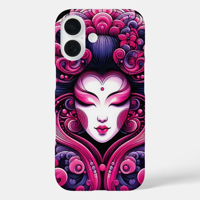 Oriental vector abstract Geisha pink waves Case-Mate iPhone Case (Back)