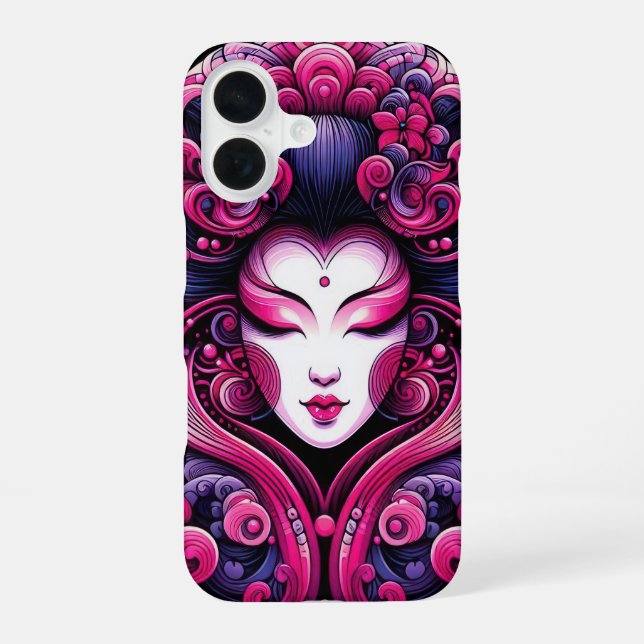 Oriental vector abstract Geisha pink waves iPhone 16 Case (Back)