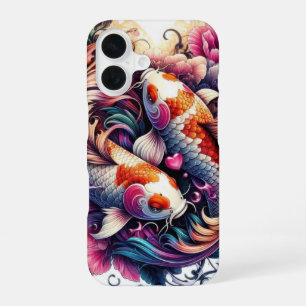 Oriental vibrant abstract koi fishes waves sakura iPhone 16 case