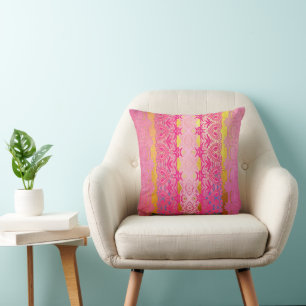 oriental Vibrant Geometric Stripe in pink Cushion