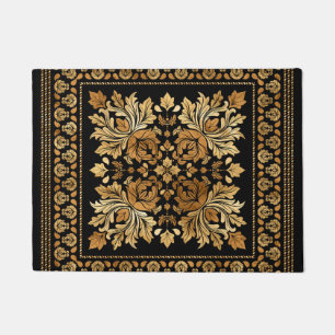 Oriental Vintage Damask Ornament - Black and gold Doormat