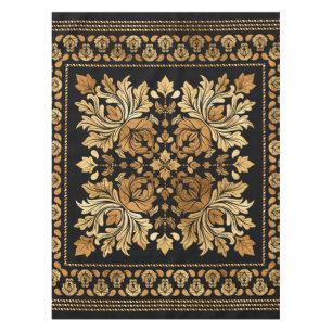 Oriental Vintage Damask Ornament - Black and gold Tablecloth