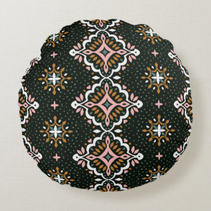 Oriental Vintage damask pattern. Talavera pottery. Round Cushion