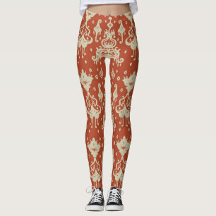 Oriental Vintage Ikat geometric damask pattern Leggings