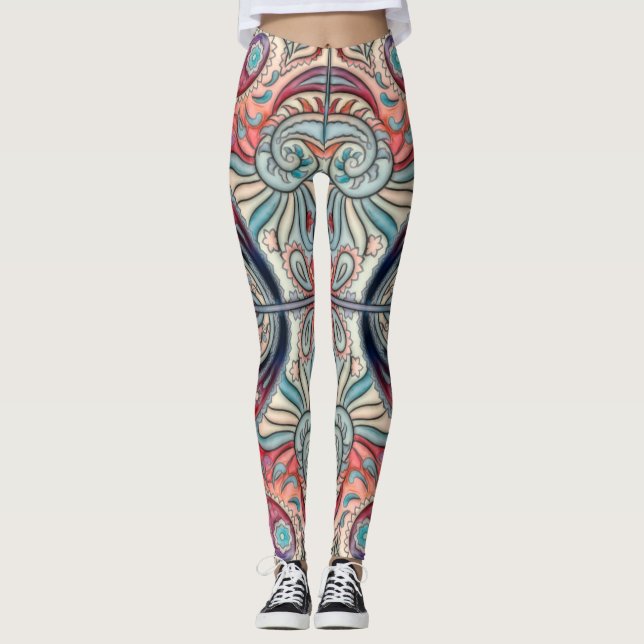 Oriental Watercolor Pattern II + your ideas Leggings (Front)