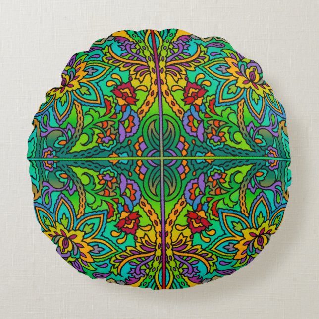 Oriental Watercolor Pattern V + your ideas Round Cushion (Front)