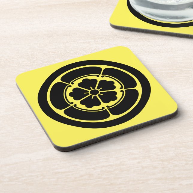 Oriental Yellow Black Oda Japan Mon Art Coaster (Left Side)