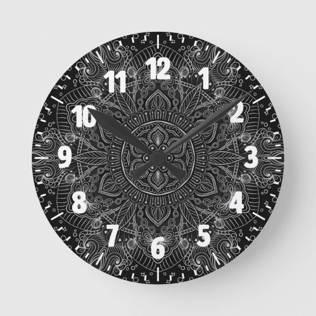 Oriental Zen Mandala Black and white Round Clock (Front)