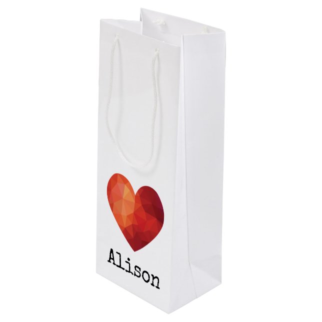 Origami 3d red heart name wine gift bag (Front Angled)