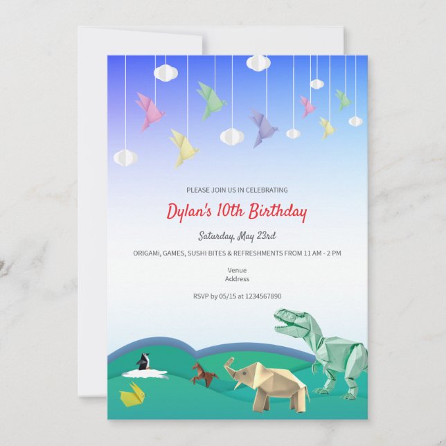 Origami Animal Cranes White Any Age Birthday Party Invitation (Front)