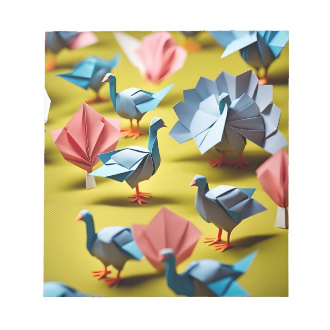 Origami Art - Grazing Glory: Turkeys Roaming Notepad (Front)