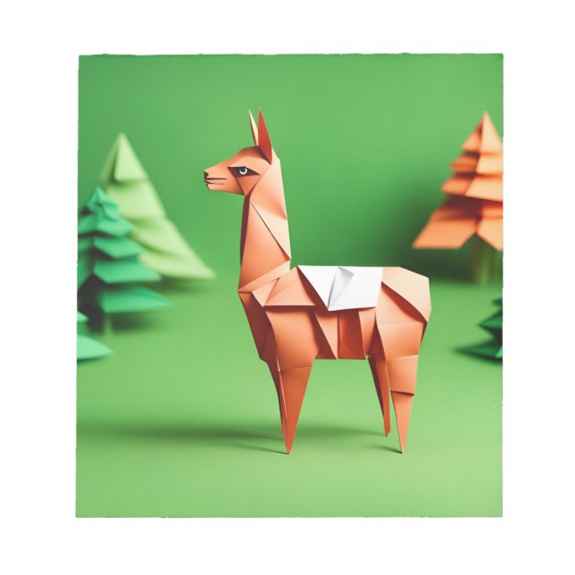 Origami Art - Grazing Harmony: Serene Llama's  Notepad (Front)