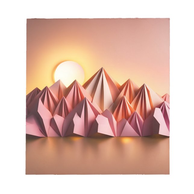 Origami Art - Majestic Mountains Bathed in Sunset  Notepad (Front)