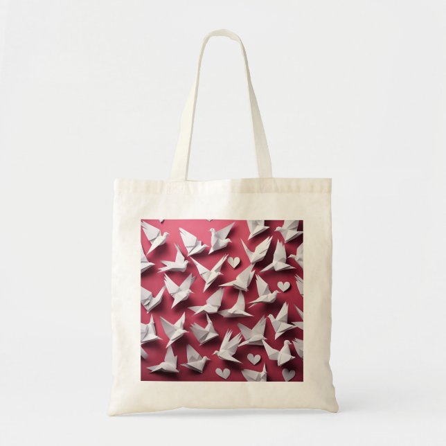 Origami Art -The Symphony of White Wings: Doves Tote Bag (Front)