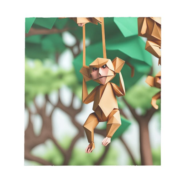 Origami Art - Whimsical Mischief: Playful Monkey  Notepad (Front)