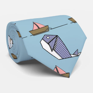 Origami Blue Whale And Paper Boat Tie