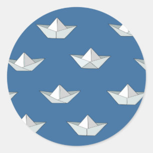 Origami Boats On The Water Pattern Classic Round Sticker