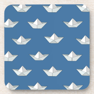 Origami Boats On The Water Pattern Coaster