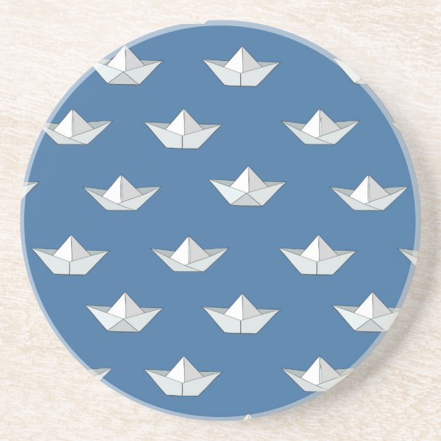 Origami Boats On The Water Pattern Coaster (Front)