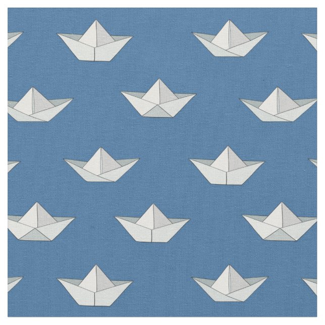 Origami Boats On The Water Pattern Fabric (Close Up)