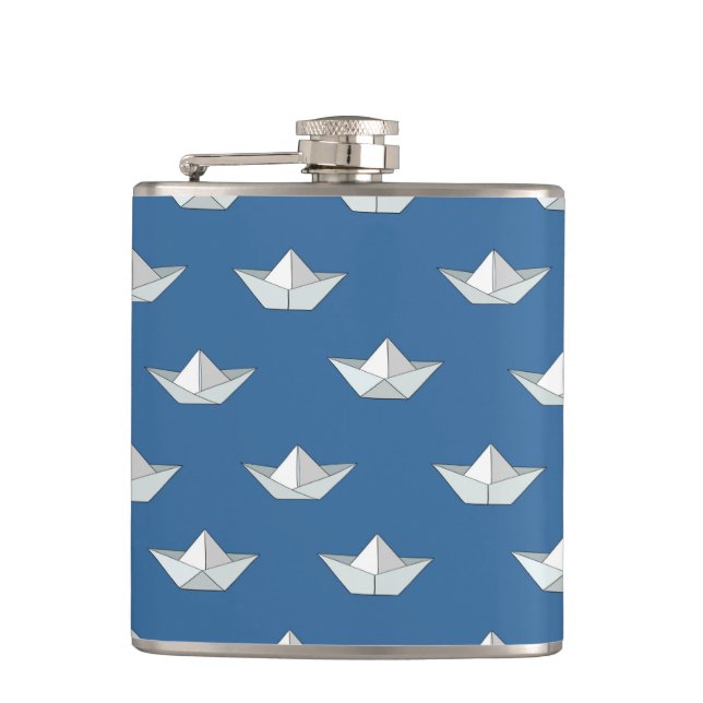 Origami Boats On The Water Pattern Hip Flask (Front)