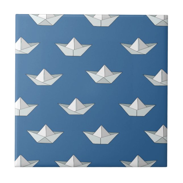 Origami Boats On The Water Pattern Tile (Front)