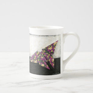 Origami Butterfly on Floral Paper Bone China Mug