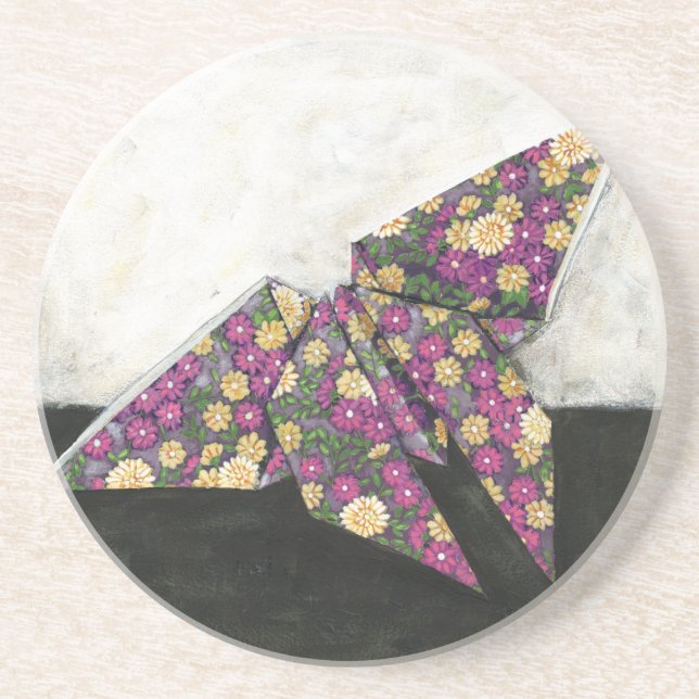 Origami Butterfly on Floral Paper Coaster (Front)
