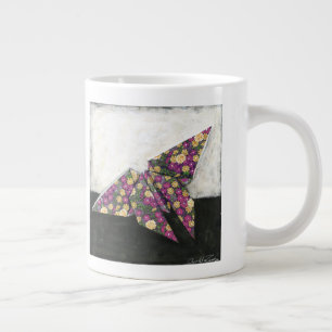 Origami Butterfly on Floral Paper Large Coffee Mug