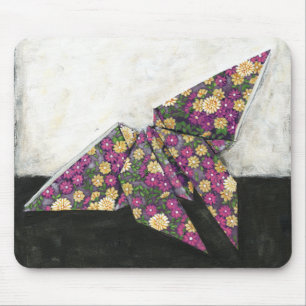 Origami Butterfly on Floral Paper Mouse Pad
