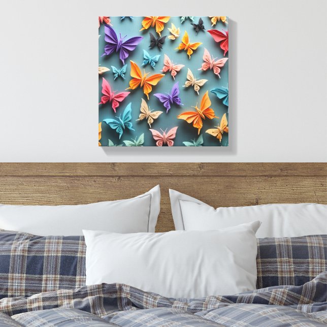 Origami Butterfly Pattern Canvas Print (Insitu(Bedroom))