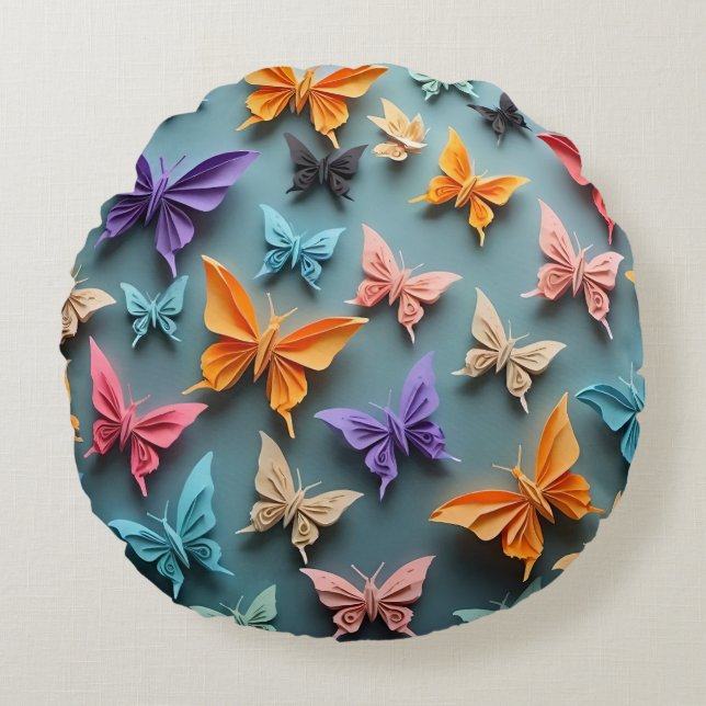 Origami Butterfly Pattern Round Cushion (Front)