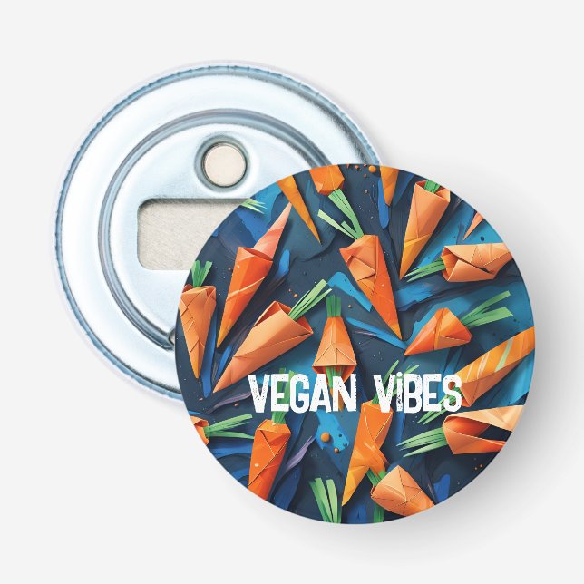 Origami Carrots Pattern - Vegan Vibes Bottle Opener (Front)