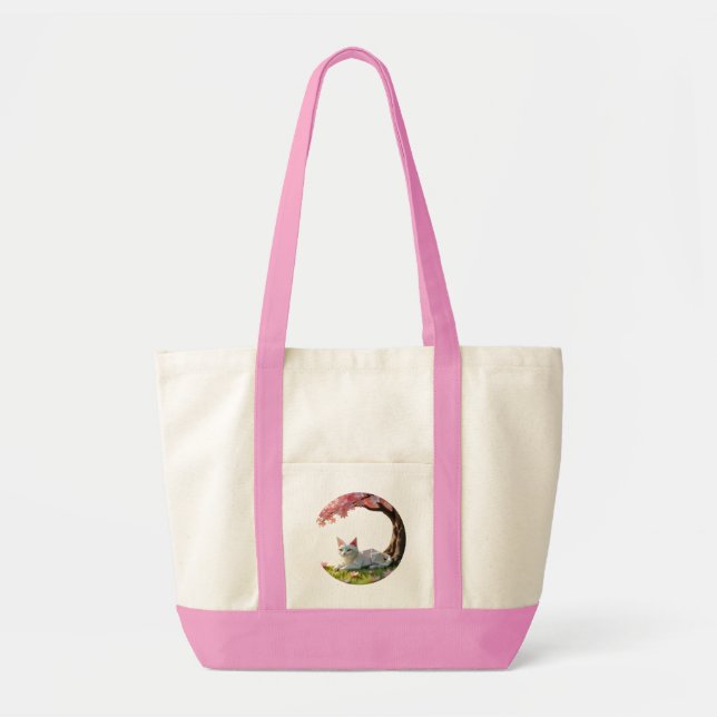 Origami Cat under Cherry Blossom Tote Bag (Front)