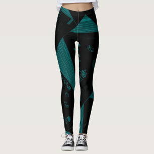 Origami Chintz (L) Black Dusty Duck Egg Blue Leggings
