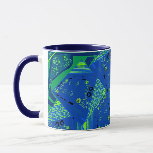 Origami Chintz (L) Blue Green  Mug (Left)
