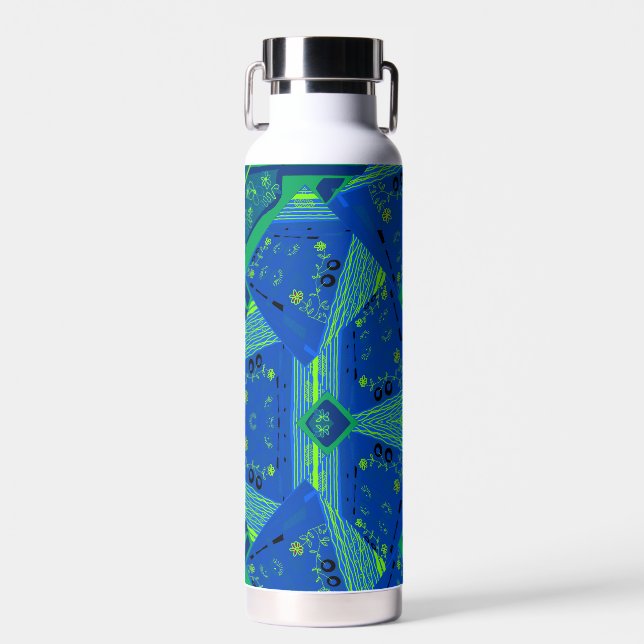 Origami Chintz (L) Blue Green  Water Bottle (Front)