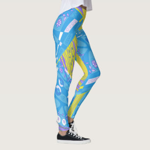 Origami Chintz (L) Blue Mustard Purple White Leggings