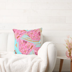 Origami Chintz (L) Dusty Brown Pink Turquoise Cushion