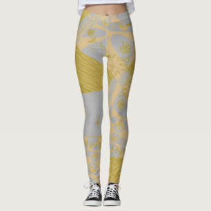 Origami Chintz (L) Dusty Gold Silver Leggings