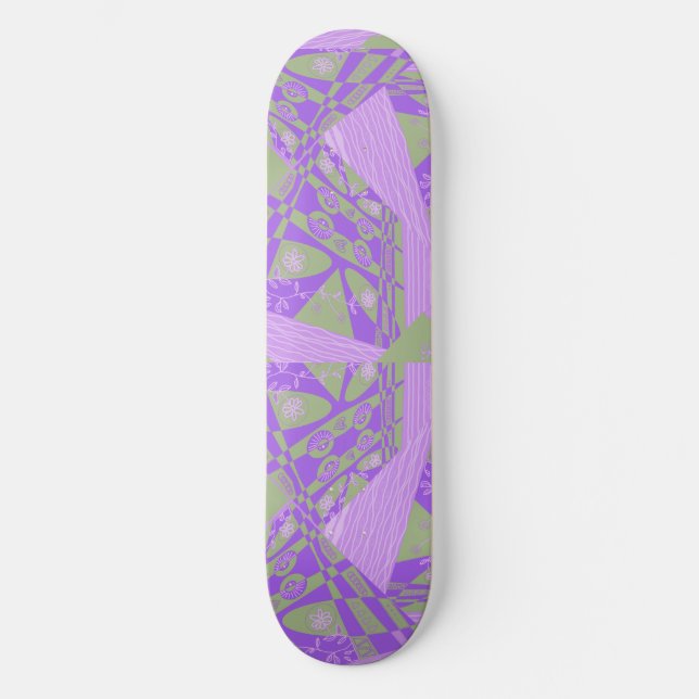 Origami Chintz (L) Dusty Green Purple Leggings Skateboard (Front)